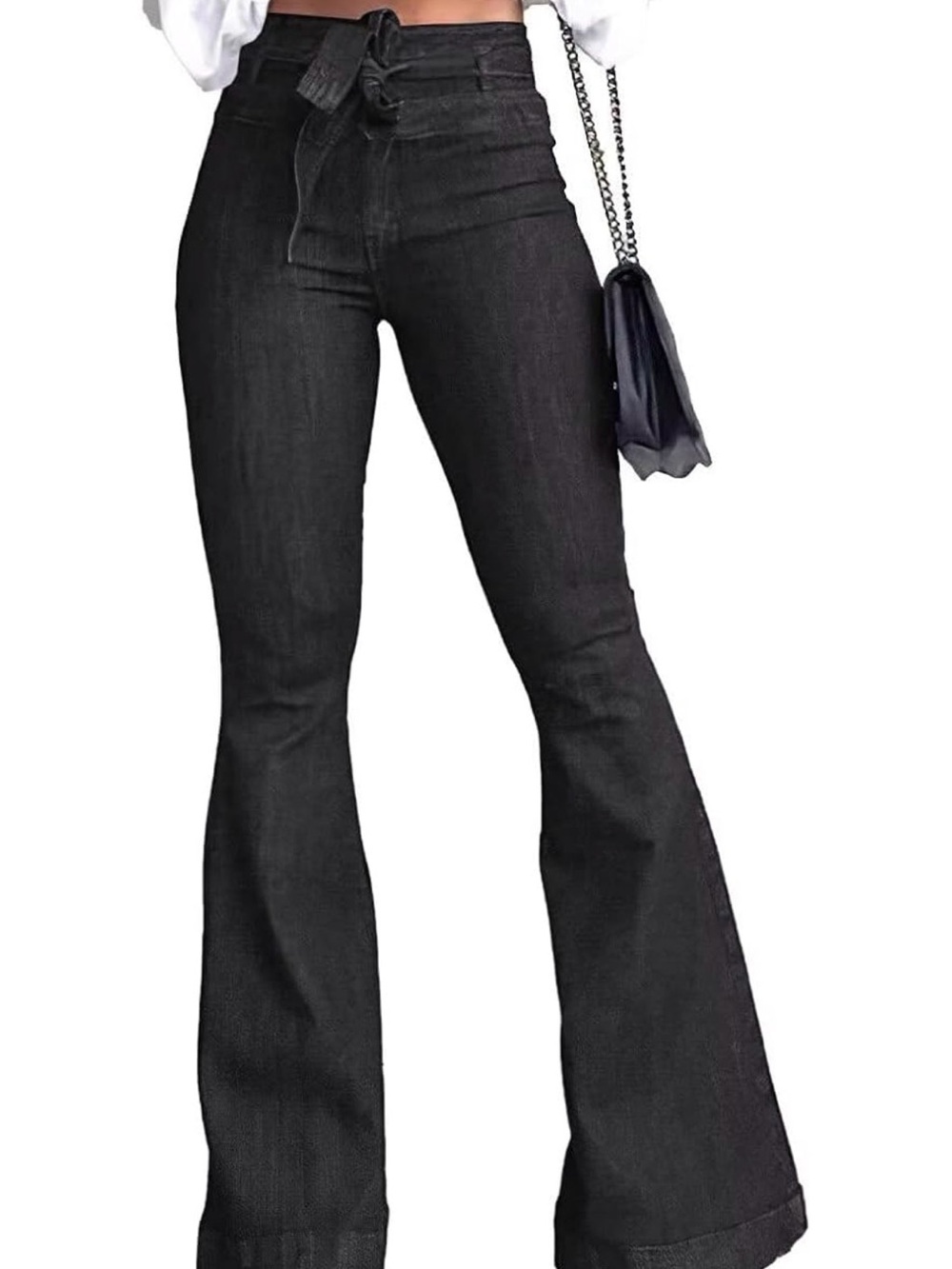High-Rise Black Flare Jeans with Removable Waist Tie Size 6